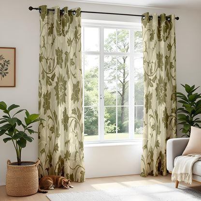 Onay Floral Window Curtains – White Mustard Flower Pattern