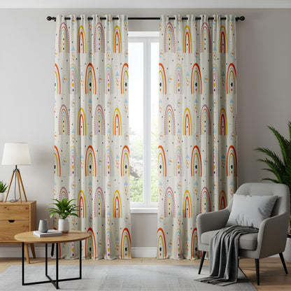 Scandi Rainbow Curtains – Pastel Cloud & Star Nursery Drapes