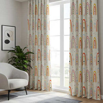 Scandi Rainbow Curtains – Pastel Cloud & Star Nursery Drapes