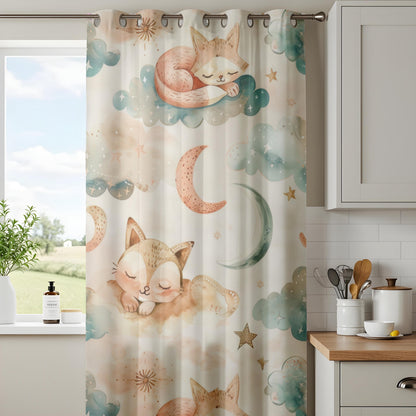 Onay Sleeping Fox Nursery Curtains – Pastel Moon Cloud Print