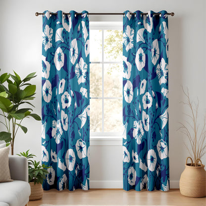 Onay Large Blue Floral Curtains – Modern Botanical Drapes