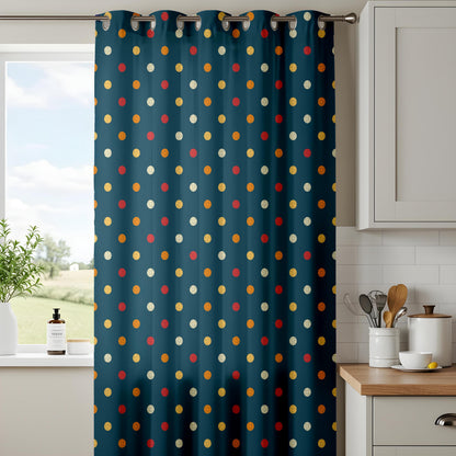 Onay Navy Blue Polka Dot Curtains – Retro Modern Living Room Drapes