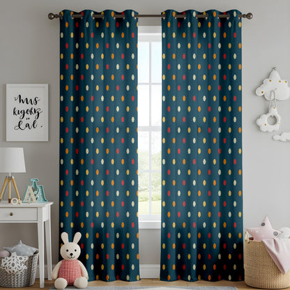 Onay Navy Blue Polka Dot Curtains – Retro Modern Living Room Drapes