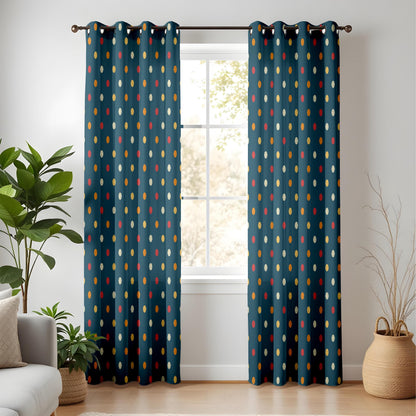 Onay Navy Blue Polka Dot Curtains – Retro Modern Living Room Drapes