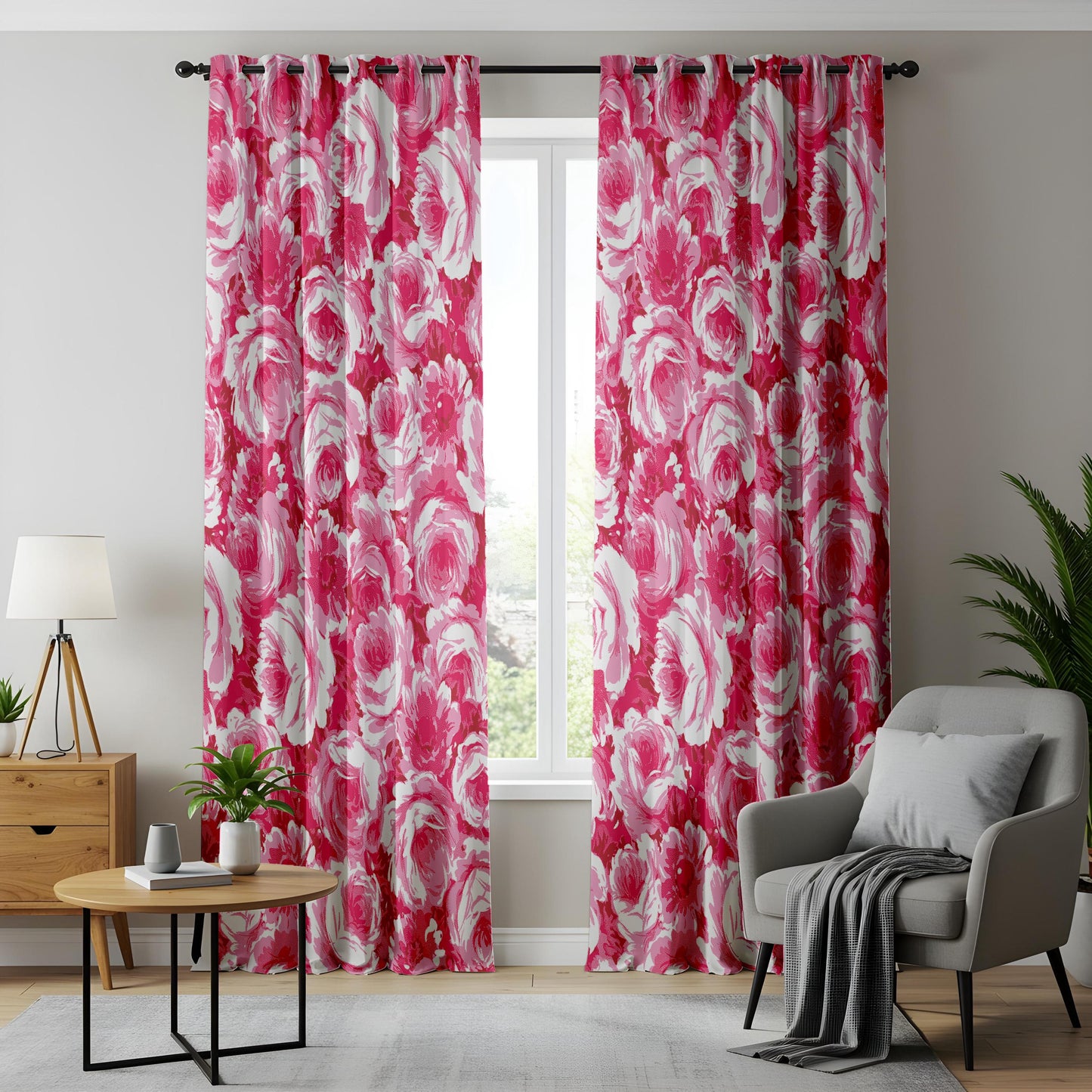 Onay Pink Floral Window Curtains – Bold Romantic Rose Drapes