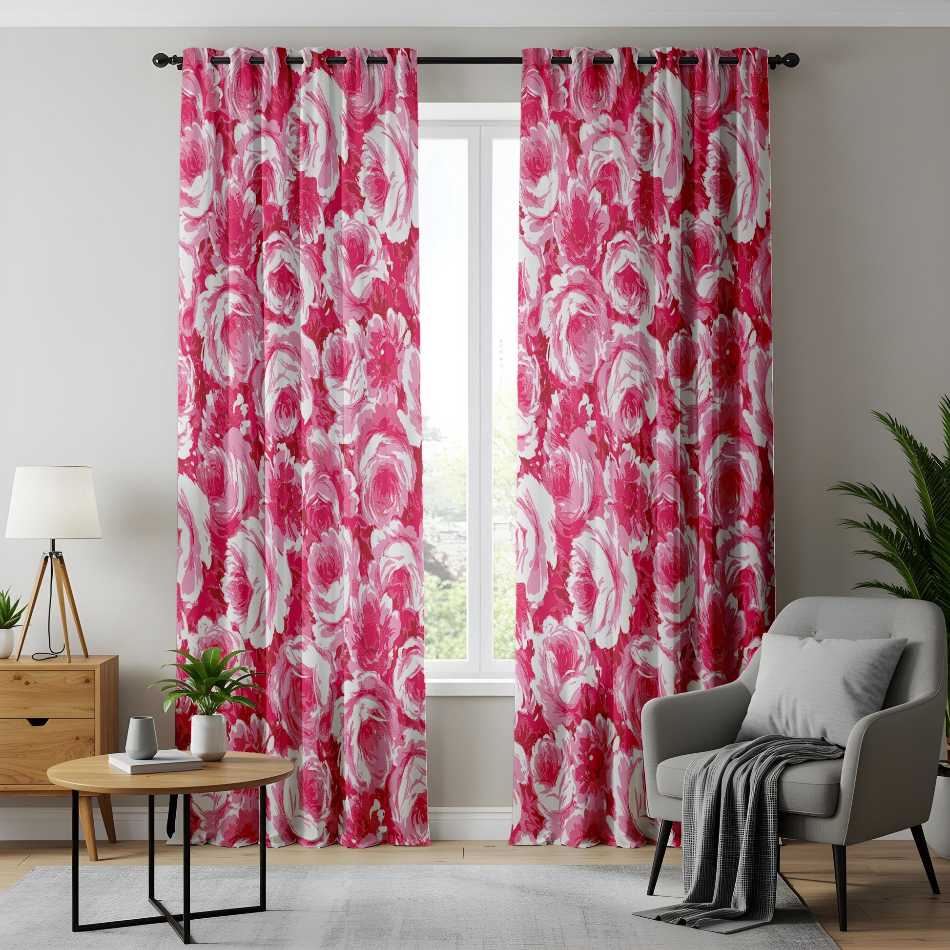 Onay Pink Floral Window Curtains – Bold Romantic Rose Drapes