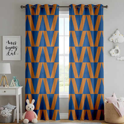 Onay Mustard Blue Triangles Mid Century Modern Curtains