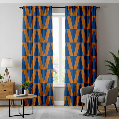 Onay Mustard Blue Triangles Mid Century Modern Curtains