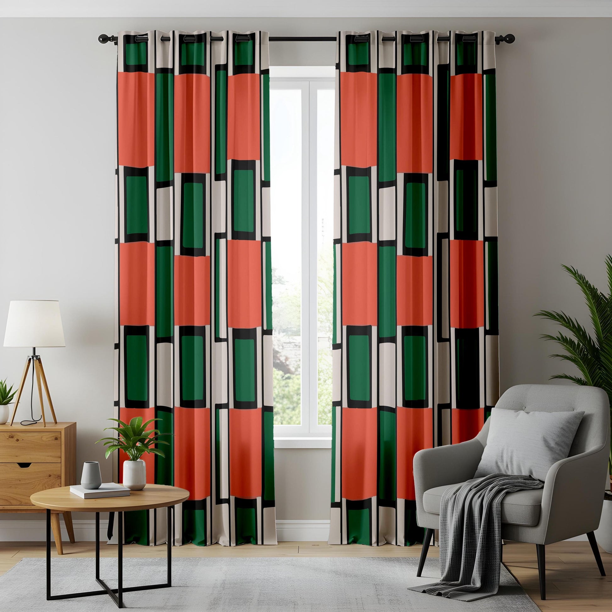 Onay Mid Century Modern Block Curtains – Geometric Drapes