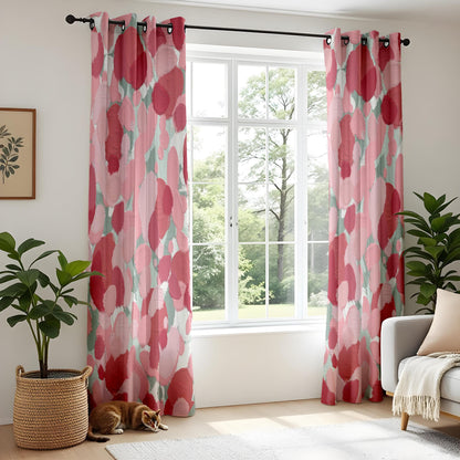 Onay Abstract Brushstroke Curtains – Pink Red Mint Green Artistic Drapes