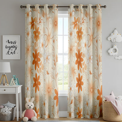 Onay Retro Orange Floral Curtains – Cream Boho Living Room Drapes