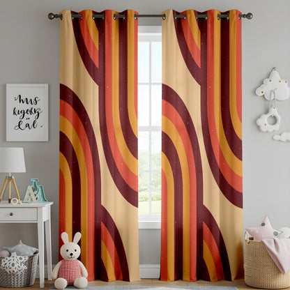 Onay Retro 70s Style Curtains – Burnt Orange & Mustard Wavy Drapes