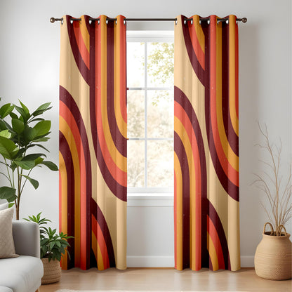 Onay Retro 70s Style Curtains – Burnt Orange & Mustard Wavy Drapes