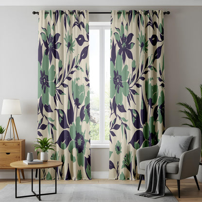 Onay Sage Green and Purple Floral Curtains – Watercolor Botanical Drapes