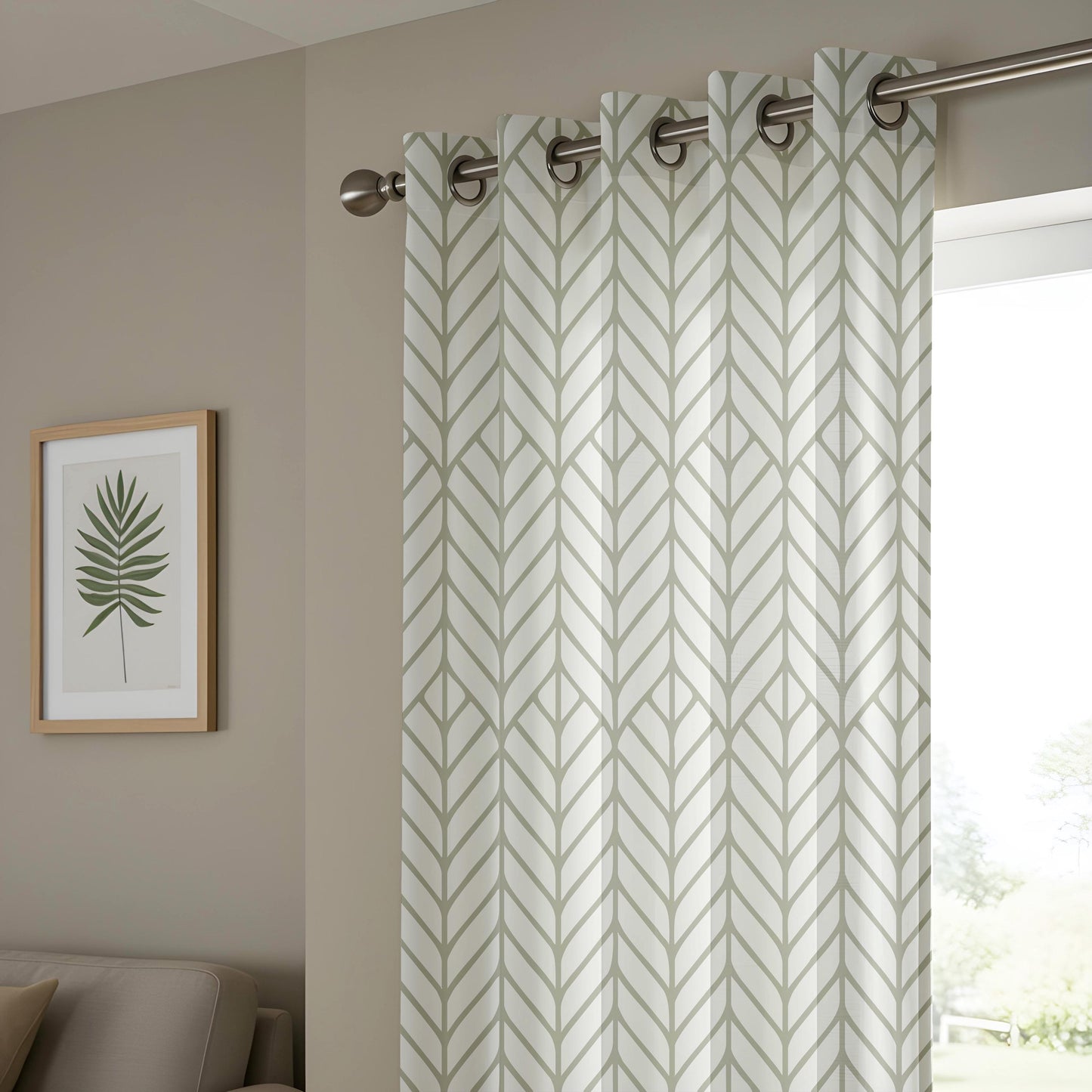 Onay Sage Green Geometric Curtains – Modern Herringbone Pattern Drapes