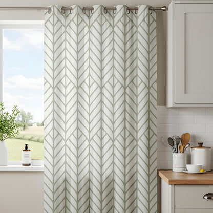 Onay Sage Green Geometric Curtains – Modern Herringbone Pattern Drapes