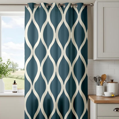 Onay Navy Blue Ogee Curtains – Modern Geometric Trellis Drapes