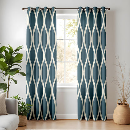 Onay Navy Blue Ogee Curtains – Modern Geometric Trellis Drapes