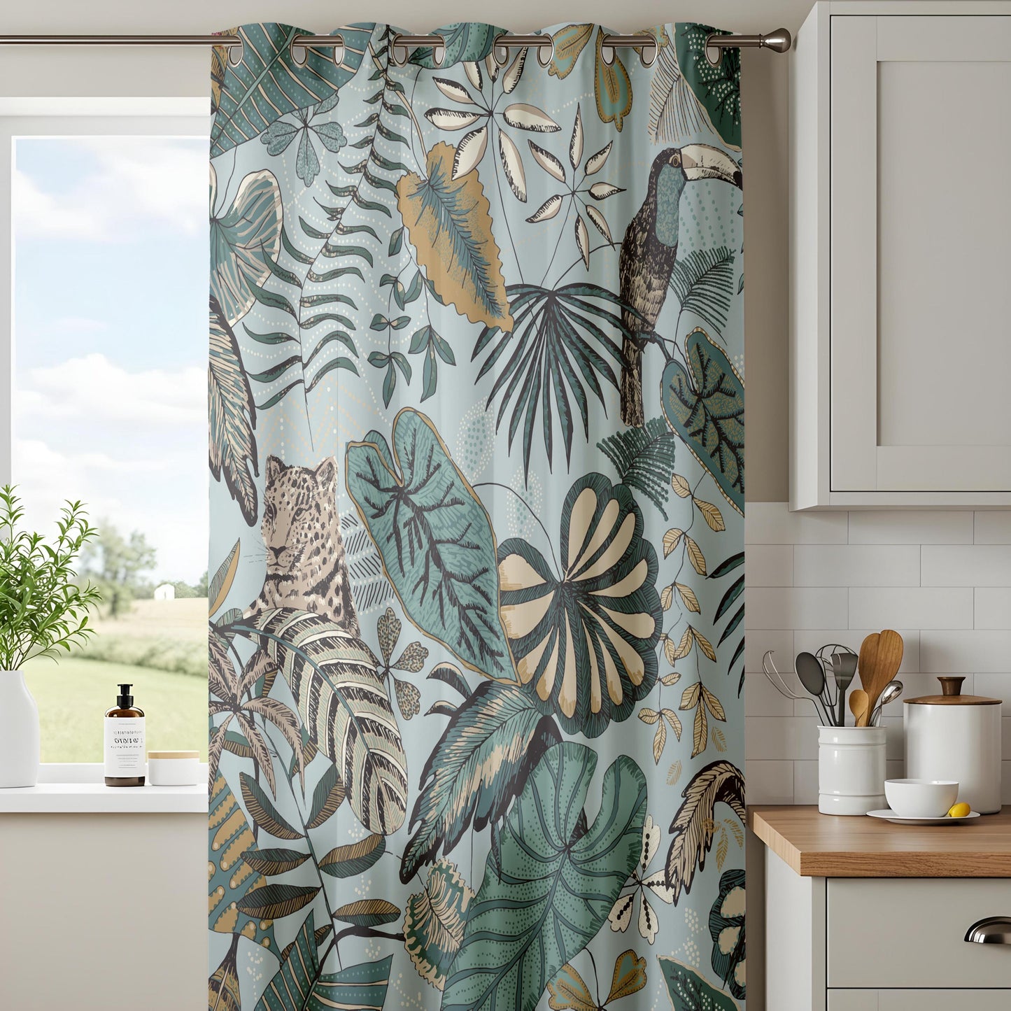 Onay Jungle Safari Curtains – Vintage Leopard Toucan Drapes