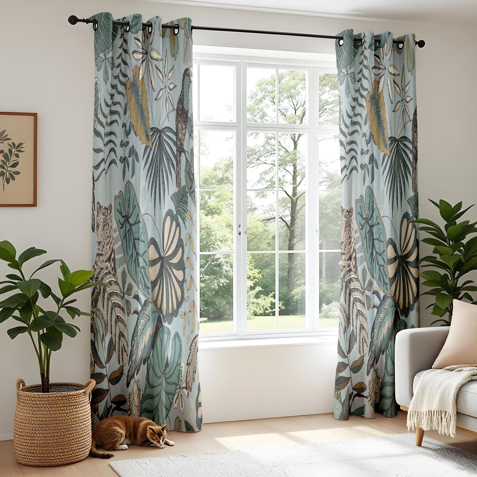 Onay Jungle Safari Curtains – Vintage Leopard Toucan Drapes
