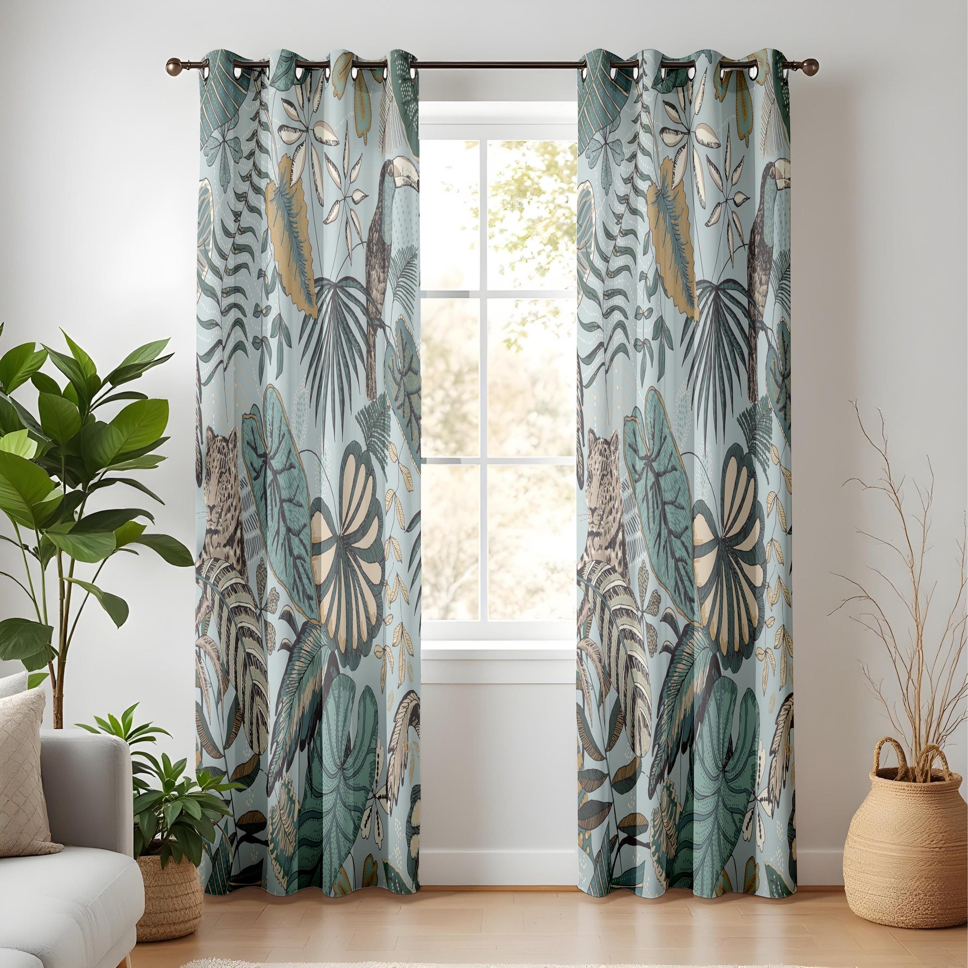 Onay Jungle Safari Curtains – Vintage Leopard Toucan Drapes