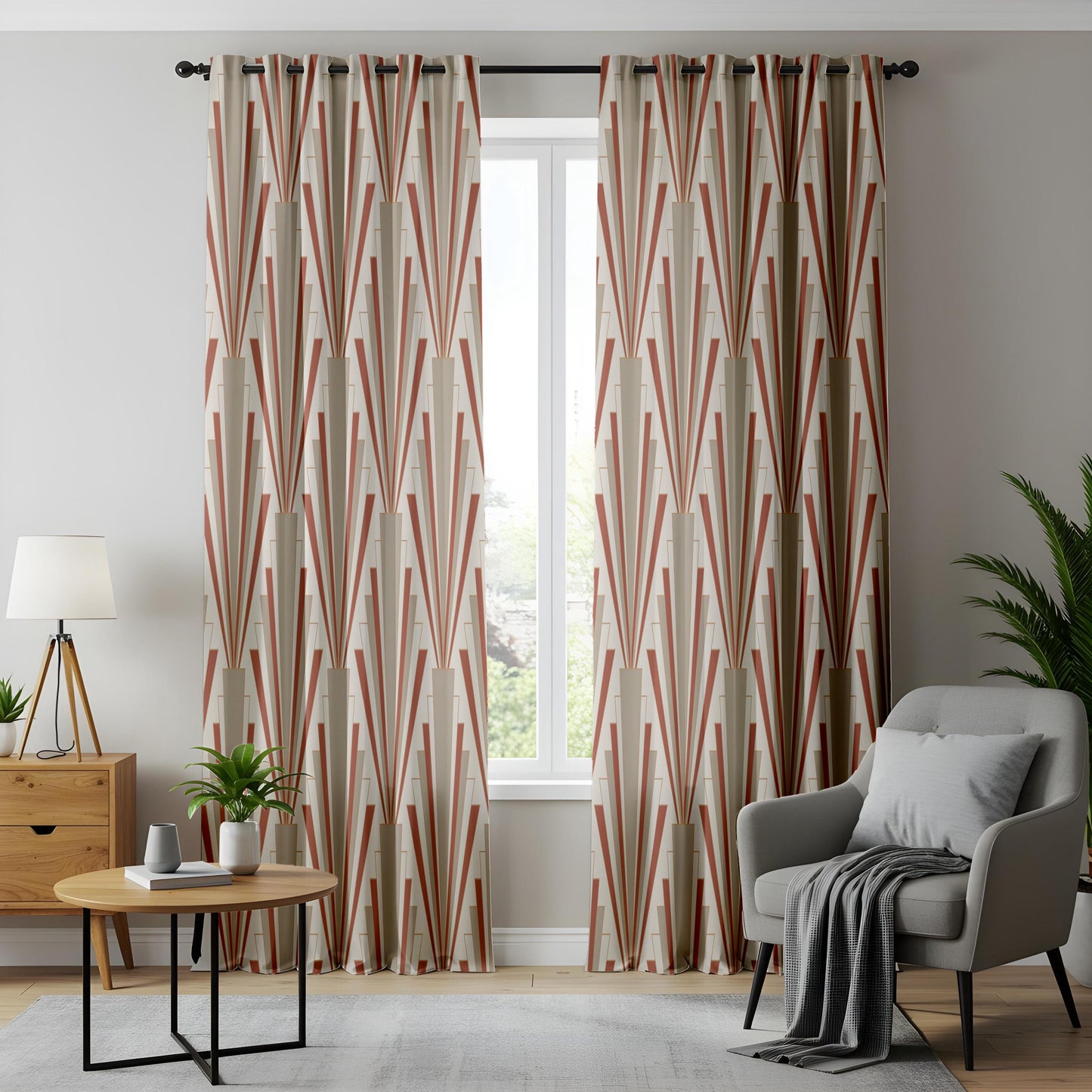 Onay Rust Art Deco Curtains – Geometric Sunburst Drapes