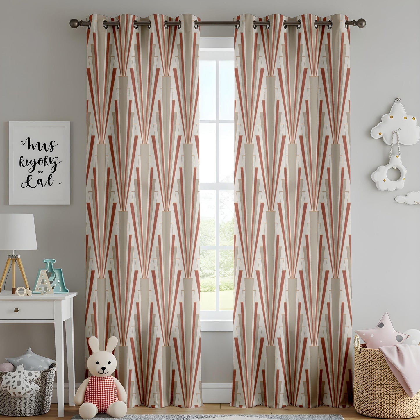 Onay Rust Art Deco Curtains – Geometric Sunburst Drapes