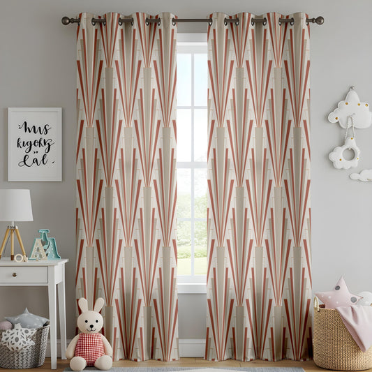 Onay Rust Art Deco Curtains – Geometric Sunburst Drapes