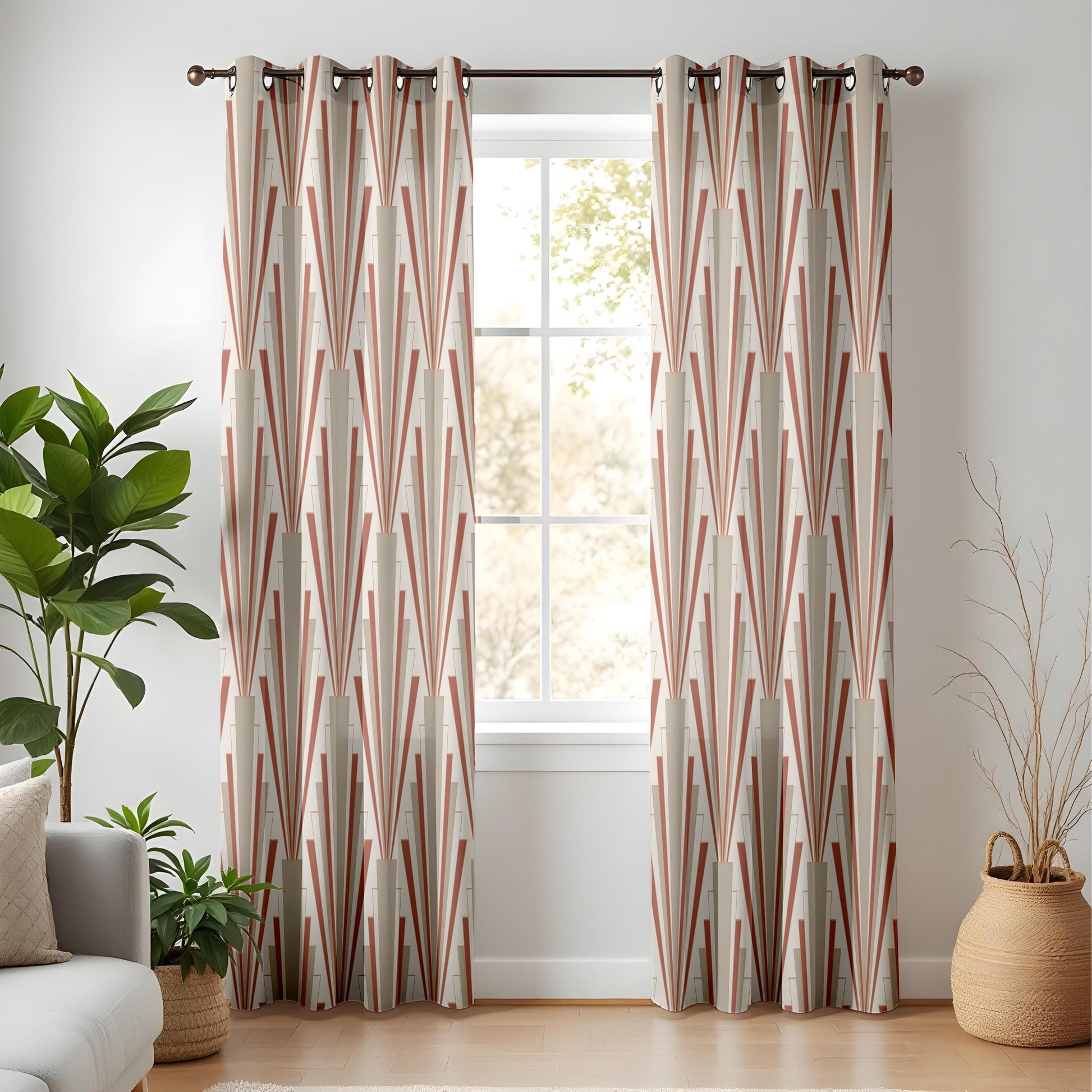 Onay Rust Art Deco Curtains – Geometric Sunburst Drapes