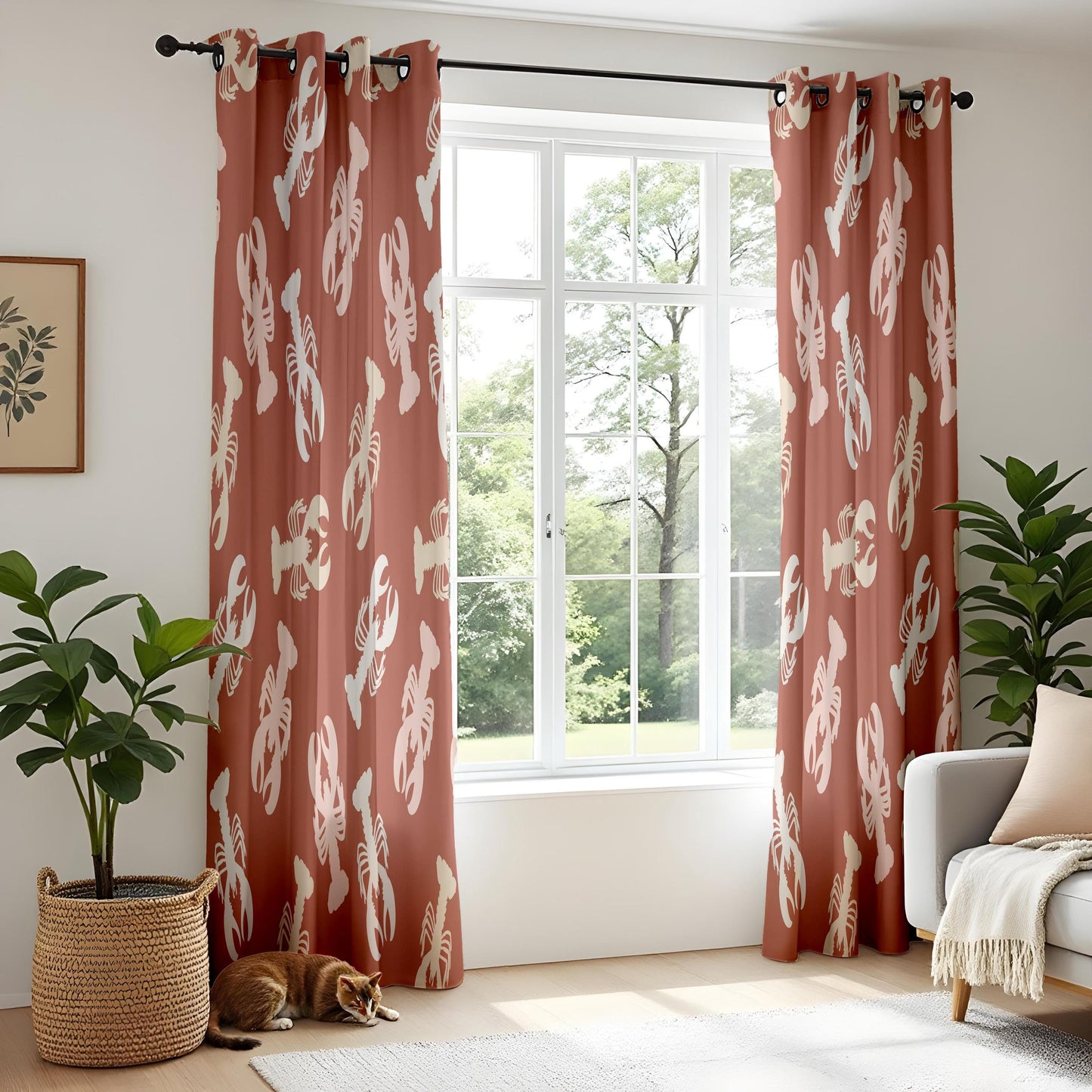 Onay Rust Red Lobster Curtains – Nautical Coastal Drapes
