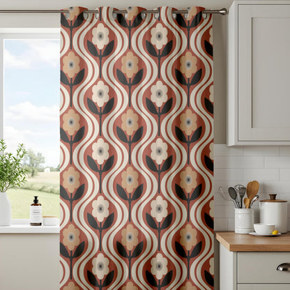 Onay Retro 70s Floral Curtains – Rust Orange Ogee Drapes