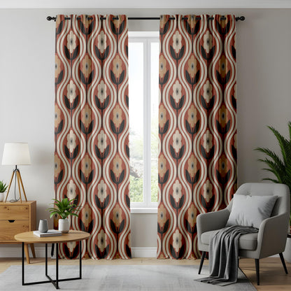 Onay Retro 70s Floral Curtains – Rust Orange Ogee Drapes