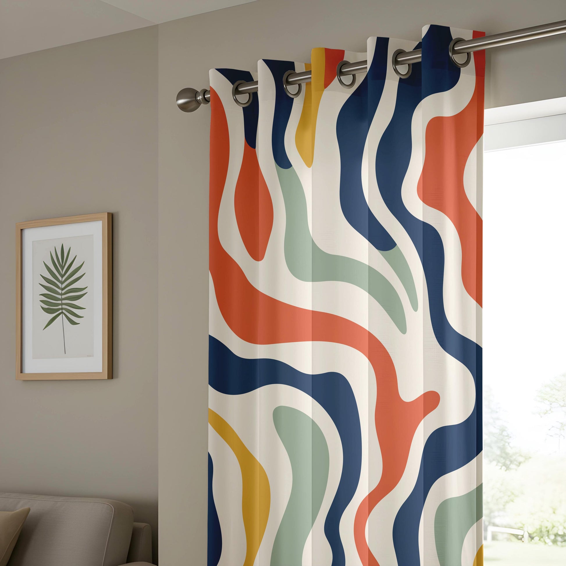 Onay Colorful Abstract Wavy Curtains – Modern Navy Rust Mint Drapes