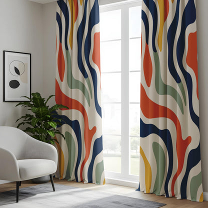 Onay Colorful Abstract Wavy Curtains – Modern Navy Rust Mint Drapes