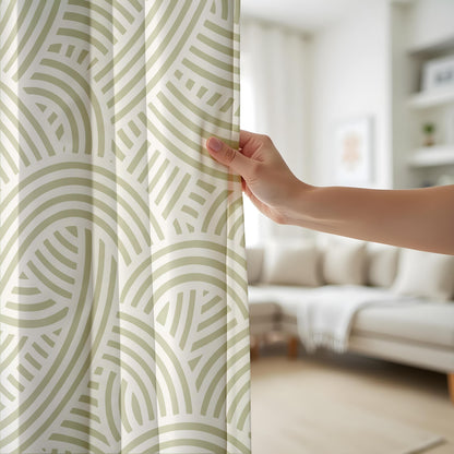 Onay Sage Green Abstract Arch Curtains – Modern Geometric Boho Drapes