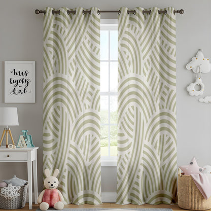 Onay Sage Green Abstract Arch Curtains – Modern Geometric Boho Drapes