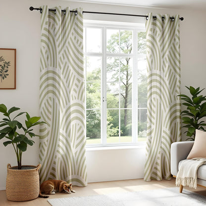 Onay Sage Green Abstract Arch Curtains – Modern Geometric Boho Drapes