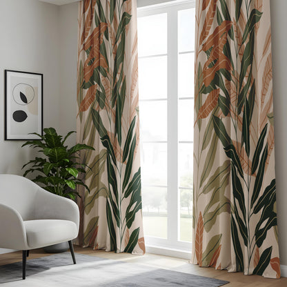 Onay Terracotta Sage Green Leaf Curtains – Modern Boho Botanical Drapes