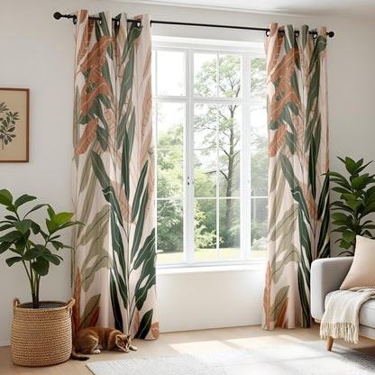 Onay Terracotta Sage Green Leaf Curtains – Modern Boho Botanical Drapes