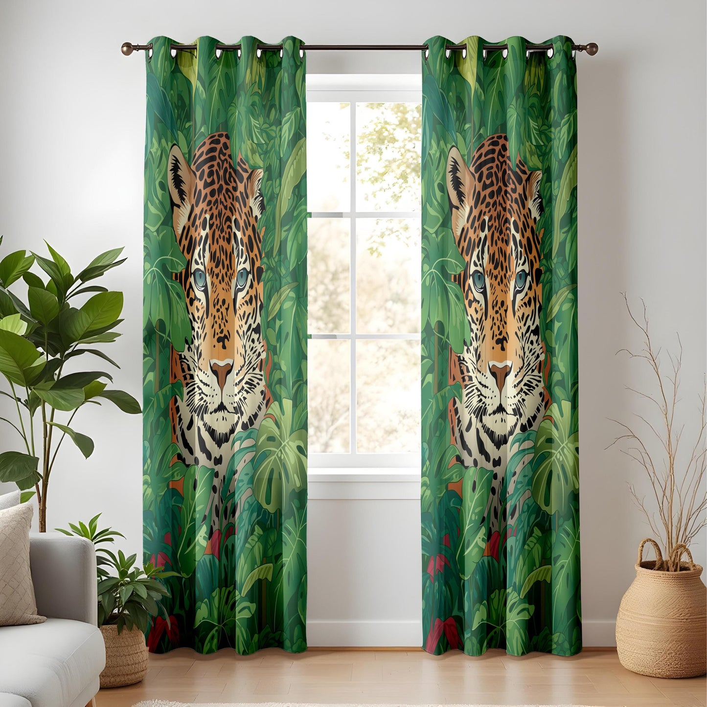 Onay Jungle Leopard Face Curtains – Green Tropical Safari Drapes