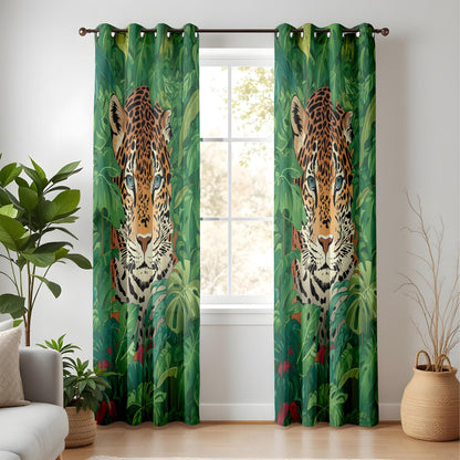 Onay Jungle Leopard Face Curtains – Green Tropical Safari Drapes