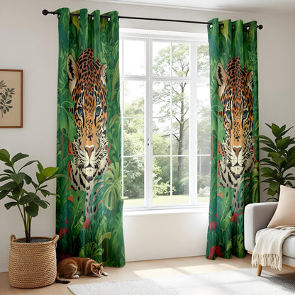 Onay Jungle Leopard Face Curtains – Green Tropical Safari Drapes