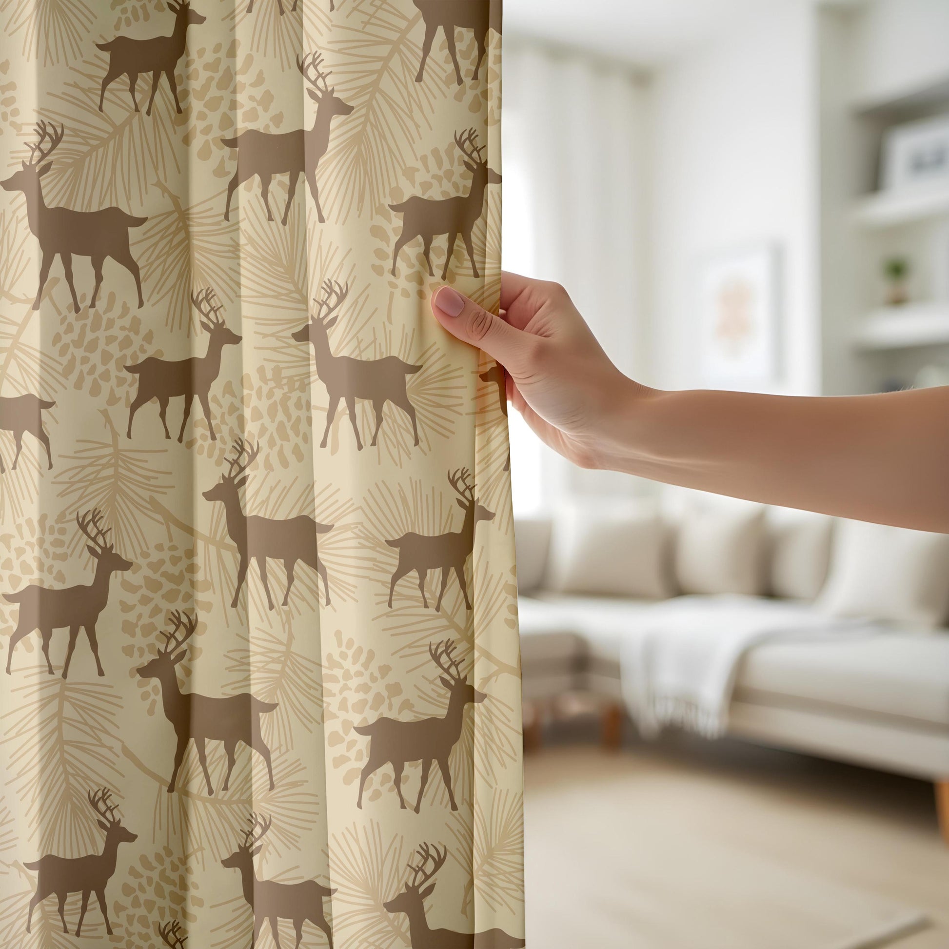 Onay Rustic Deer Stag Curtains – Woodland Pine Cabin Drapes