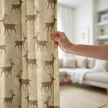 Onay Rustic Deer Stag Curtains – Woodland Pine Cabin Drapes