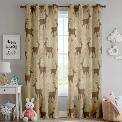 Onay Rustic Deer Stag Curtains – Woodland Pine Cabin Drapes