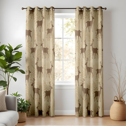 Onay Rustic Deer Stag Curtains – Woodland Pine Cabin Drapes