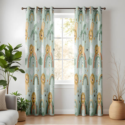 Onay Mint Green Lion Rainbow Curtains – Boho Nursery Decor