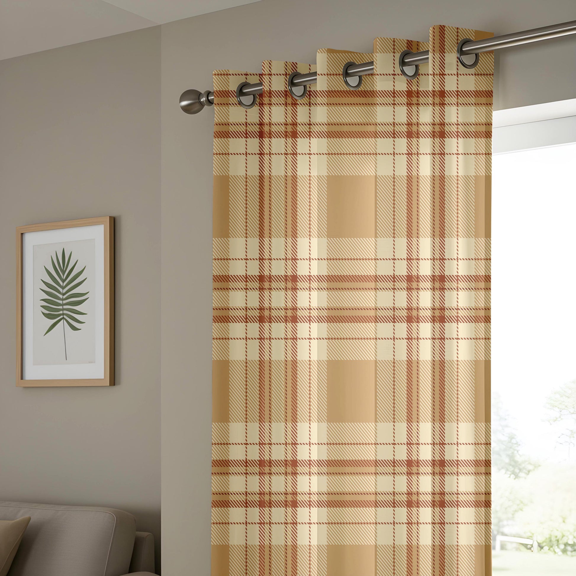 Onay Beige Brown Plaid Curtains – Rustic Farmhouse Tartan Drapes