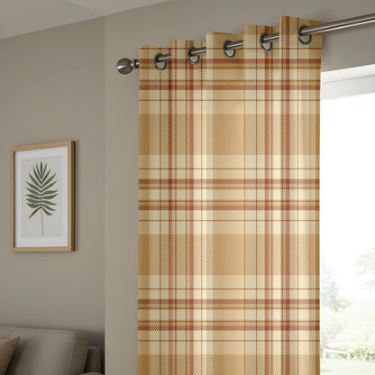 Onay Beige Brown Plaid Curtains – Rustic Farmhouse Tartan Drapes