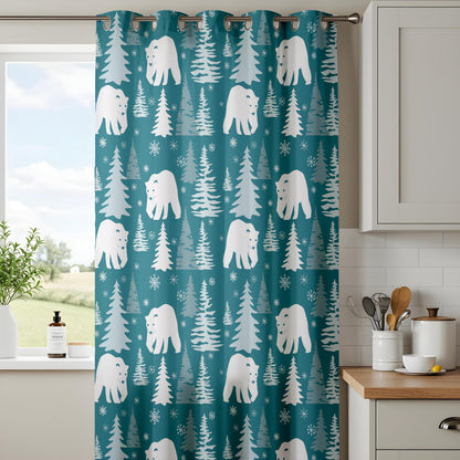 Onay Teal Polar Bear Curtains – Winter Forest Nursery Drapes